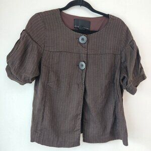 Yansi Fugel Linen Blend Brown Blazer Jacket Lagenlook Career Striped Women's L